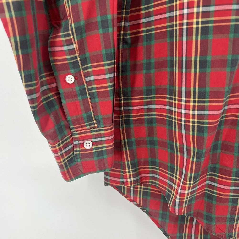 Polo Ralph Lauren Shirt Medium Classic Plaid Red Green Button Long Sleeve Pocket